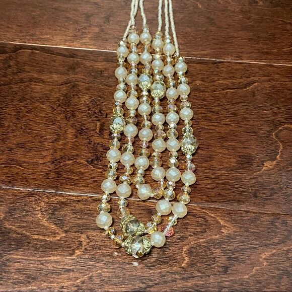 Crystal Cream Light Brown & Clear Mid Century Modern Style Multi Strand Necklace - Picture 6 of 9